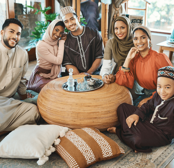 Comunidad musulmana reunida representando el Islam, la fe y la vida en comunidad