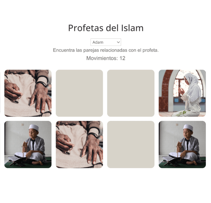 Texto (14) Sopa de letras interactiva sobre el Islam donde los estudiantes deben encontrar palabras clave relacionadas con la fe y la práctica.